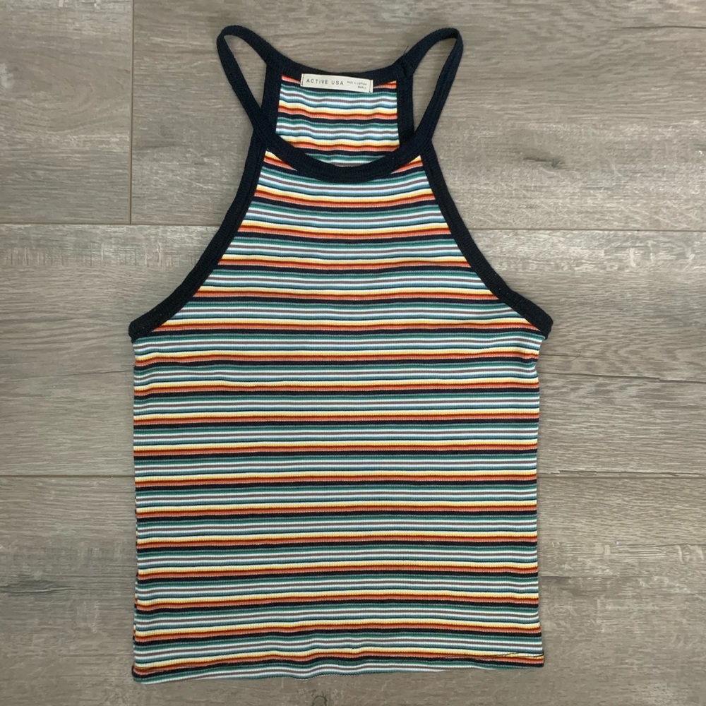Striped Halter Neck Tank Top